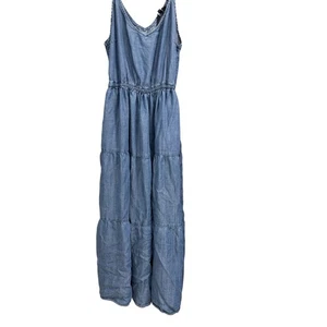 Maxi abito donna in velluto cuore blu chambray senza maniche a strati - Foto 1 di 9