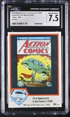 1978 Topps Superman The Movie #64 First Appearance In The Comics CGC 7.5 NM+ - Image 1 of 2
