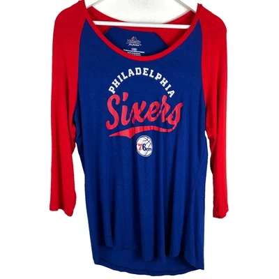 Vintage Philadelphia Sixers Womens LARGE 3/4 Raglan Sleeve Majestic Brand Jersey - Image 1 of 4