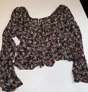 Blusa Campesina Free People Top Talla Pequeña Boho Floral Negra Flor de Pared Fluida - Imagen 1 de 12