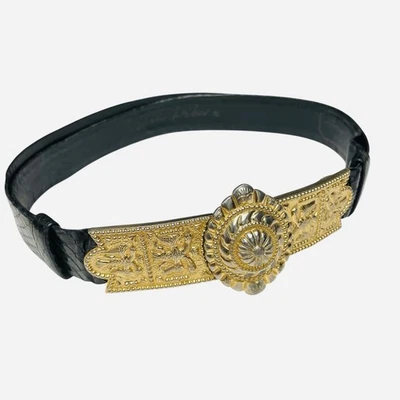 Cinturón ajustable Judith Leiber cuero de serpiente negro tono dorado hebilla etrusca Foto 1 de 4