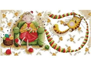 Cross Stitch Kits Awesocrafts Old Lady in Sweater Easy Patterns Stitching - Picture 1 of 5