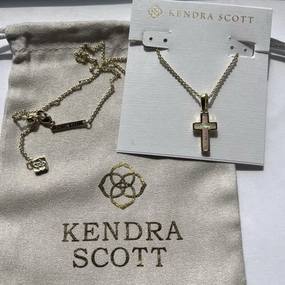 ✨Kendra Scott Cross Gold Pendant Necklace in White Kyocera Opal New ✨🕊️ - Image 1 of 4