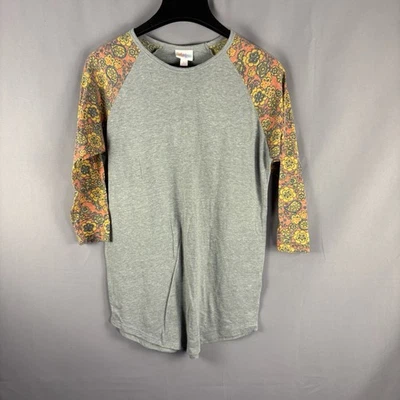 LuLaRoe Womens Small Randy Baseball Flowers Scoop Neck Top Mid Length 3/4 Sleeve - Image 1 of 3