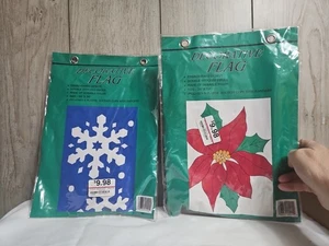 FLAGS: CHRISTMAS, Poinsetta and Snowflakes, 28" x 39", NWOT, Set of 2 FLAGS - Picture 1 of 8