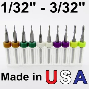 Ten Piece Carbide End Mill Set - 2 Flute - 1/32" to 3/32" Made in USA cnc MV1 - Picture 1 of 5