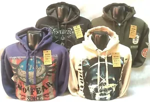 Men's No Fear skull Hooded Sweatshirt Black Stone Purple Pockets Green Zip Up - Picture 1 of 11