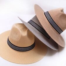 Dad Bowler Hat Middle-aged Men Straw Hat Solid Color Panama Hat Old Man Sun Hat