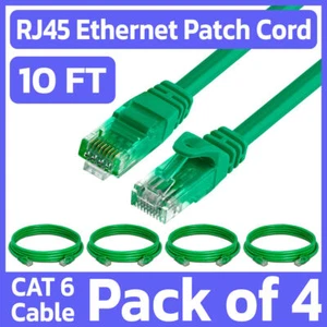 4 Stück 10 Fuß Cat6 Patchkabel Grün RJ45 LAN Ethernet Kabel Netzwerk Internet Kabel - Bild 1 von 7