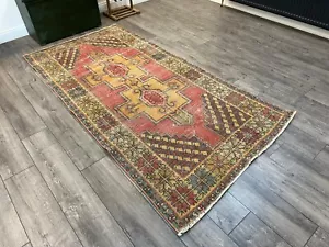 Tappeto turco rosso, antico tappeto runner, tappeto da pavimento, tappeto boemo, 4 x 8 piedi, tappeto - Foto 1 di 10
