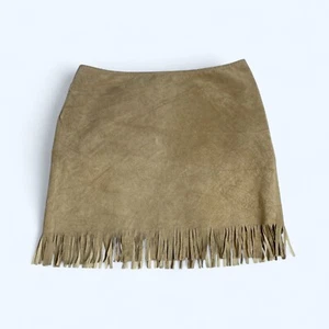 RALPH LAUREN Tasselled Suede Mini Skirt 100% Genuine Leather UK 12 US 8 - Picture 1 of 11
