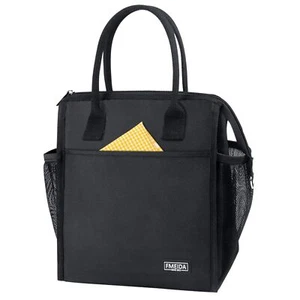 Lunch Tote Bag Black Insulated Leakproof with Large Side Pockets for Office - Picture 1 of 6