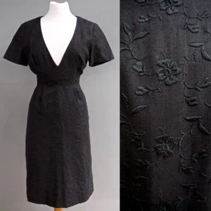 VTG 50s 60s Vixen Dress Tight BOMBSHELL Curvy Cut Deep Plunging V Neck Pin Up M - Picture 1 of 8