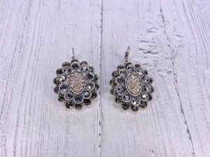 Alisha D Clear and Smoke Rhinestone Crystal Vintage Flower Earrings - Picture 1 of 1
