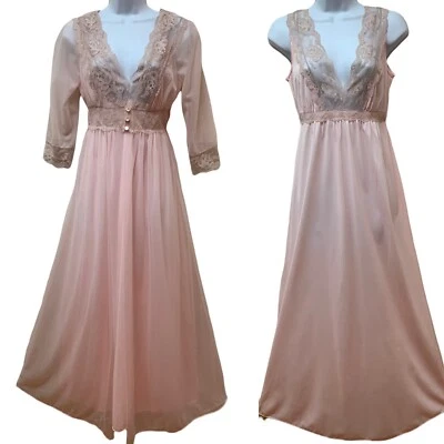 De Colección Doble Capa Transparente Gasa Nylon Barrido Completo Encaje Peignoir Vestido Bata Conjunto Rosa Foto 1 de 4