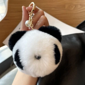 Cute Real Rabbit Fur Panda Bear Kids Toy Keyring Bag Charm Phone Pendant Gift - Picture 1 of 5