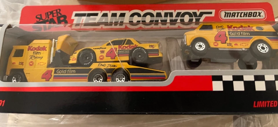 MATCHBOX SUPER STAR TEAM CONVOY#4 KODAK CABOVER W/RACE CAR & CHEVY VAN FREE SHIP - Image 1 of 1