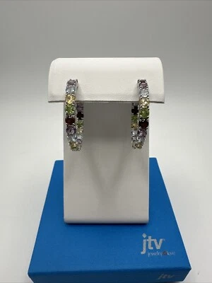 令人惊叹的 8.56 克拉多宝石纯银 1.25 英寸环状耳环 — 第 1/4 张图片