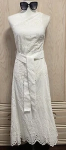ZARA weißes asymmetrisches One-Shoulder-Midikleid mit Cutwork-Stickerei Gr. S. Neu. - Bild 1 von 22