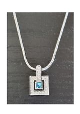 Cabouchon Blue Crystal Square Pendant Necklace 42 cm New with Gift Pouch