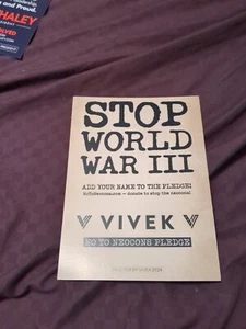  Vivek Ramaswamy FOR PRESIDENT PAMPHLET LITERATURE PLEDGE CARD  STOP WORLD War3 - Imagen 1 de 2