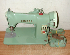 VINTAGE SINGER SIMANCO GREEN SEWING MACHINE 185J NO. RFJ8-8 W/ PEDAL AND MANUAL