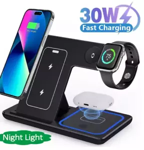 30W Wireless Charger Dock Charging Stand For iPhone -Apple Watch Airpods - Picture 1 of 8