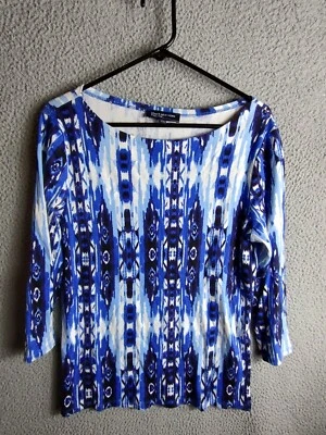 JONES NEW YORK SIGNATURE WOMEN'S L/S SHIRT BLUE WHITE XL COTTON 3435 - Image 1 of 3