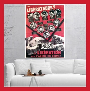 REPRO AFFICHE RÉSISTANCE ROUGE TOILE COTON POSTER MANOUCHIAN LIBÉRATION 1944 - Foto 1 di 2