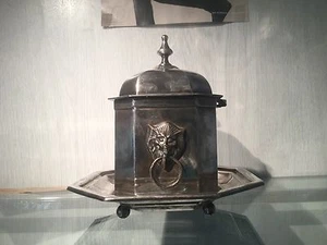 Antique Brass Lion Paw Jardiniere Cache Pot Centerpiece Claridge Silver plated - Foto 1 di 12