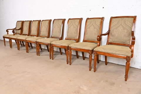 Ethan Allen French Regency Louis XVI Carved Cherry Wood Dining Chairs, Set of 8 Cover
