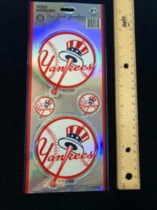 New York Yankees 4 Piece Sticker Set Prismatic Foil size 3.25 inch & 1.25 inch - Picture 1 of 1