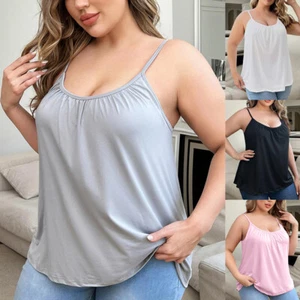 Plus Size Womens Solid Sleeveless Round Neck Tops Ladies Nightdress Pajamas Robe - Picture 1 of 37