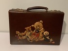 Hand Painted Vintage Leather Suitcase Australian Artist Kathy Karas Teddy bears