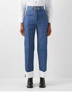 Thebe Magugu Wide Leg White Cuff Rigid High Rise Jeans. Size Small NWT. - Picture 1 of 8