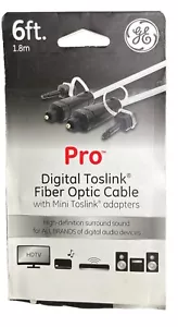 GE Pro Digital TOSLINK Fiber Optic Cable with Mini TOSLINK Adapters, 6FT 1.8m - Picture 1 of 2