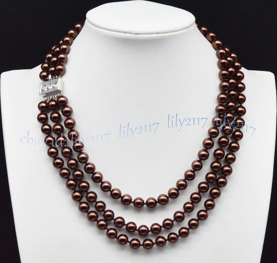 Lots 3 Rows Genuine 8mm Round Multicolor South Sea Shell Pearl Necklace 17-19'' - Image 1 of 4