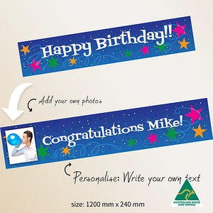 Personalised Happy Birthday Custom Party Banner Congratulations Decorations - Foto 1 di 6