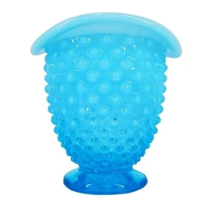 Fenton Opalescent Hobnail Blue Glass Mini Vase/Votive Holder Ruffled Rim Vintage - Picture 1 of 5