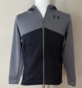Under Armour Coldgear boys hooded zip up jacket colorblock gray/black size YXL. - Picture 1 of 9