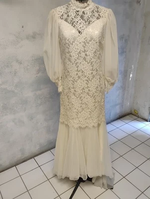 JESSICA MCCLINTOCK Ivory Lace Edwardian Long  Mermaid Wedding Dress Sz 6 - Image 1 of 4