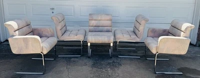 Vintage Pace Lugano Mariani Chrome Steel Upholstered Cantilevered Dining Chairs Foto 1 de 4