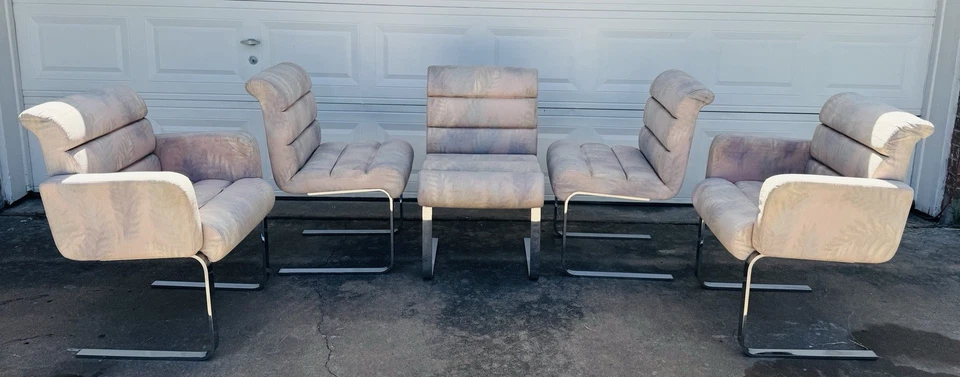 Cadeiras de jantar vintage estofadas em cantilever Pace Lugano Mariani aço cromado - Imagem 1 de 4