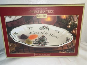 SPODE “BLESS THIS HOME “TRAY CHRISTMAS TREE PLATTER SERVING CANDY ENGLAND  - new - Picture 1 of 4