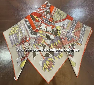 Sallys Boutique 18 Momme Twill Silk Wrap Scarf Artist Print 2 Face Shawl 35" - Image 1 of 4