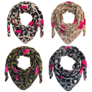 Dreiecksschal Strickschal Leo-Print Pinke Herzen Winter Schal Damen Dreieckstuch - Bild 1 von 26