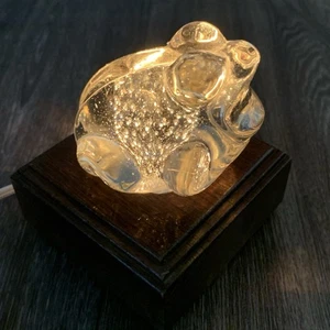 Vintage Art Glass and Wood Block Frog Electric Lamp Nightlight Controlled Bubble - Picture 1 of 16