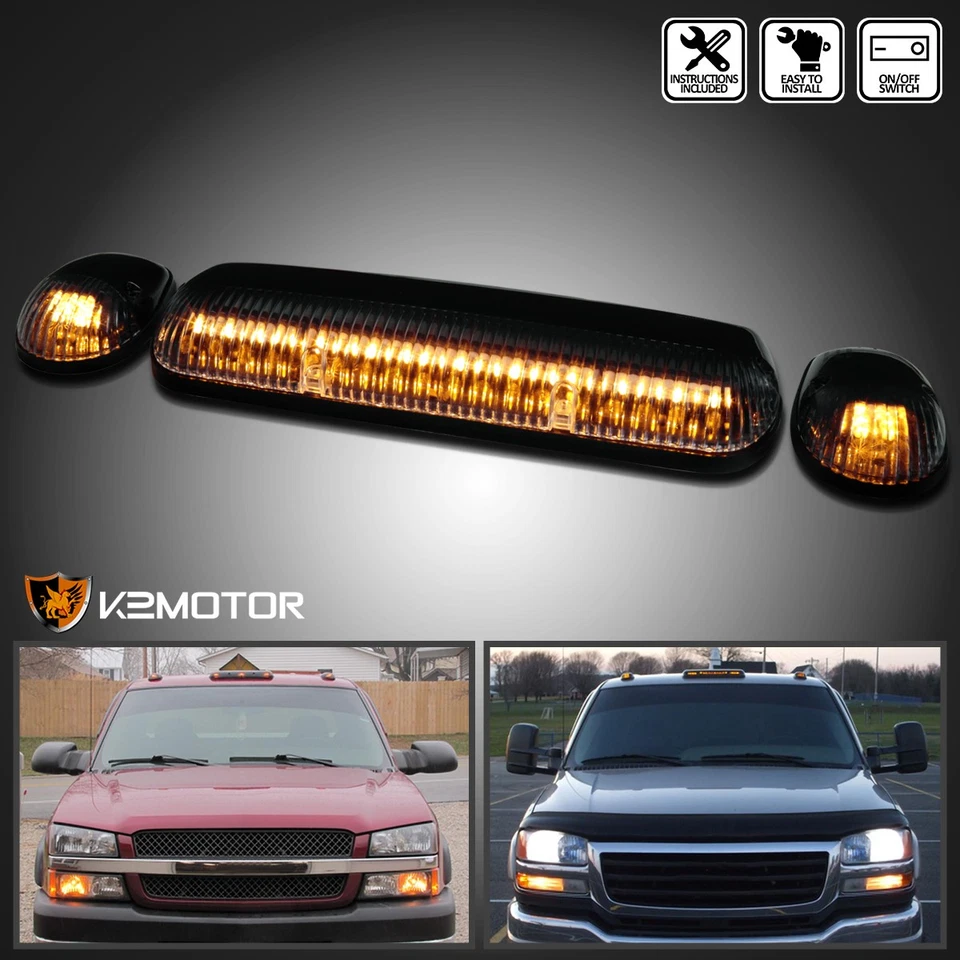 3 Pieces Truck Pickup Smoke Amber LED Cab Roof Running Marker Lights Lamps Foto 1 de 4