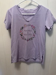 Life is Good V-Neck Crusher Lite Tunic Top T-Shirt Sz S Kindness Quote Lavender - Picture 1 of 10