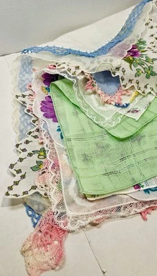 Vintage Handkerchief Lot Of 10 Floral Scallop/ Crochet Edge Embroidered - Image 1 of 4